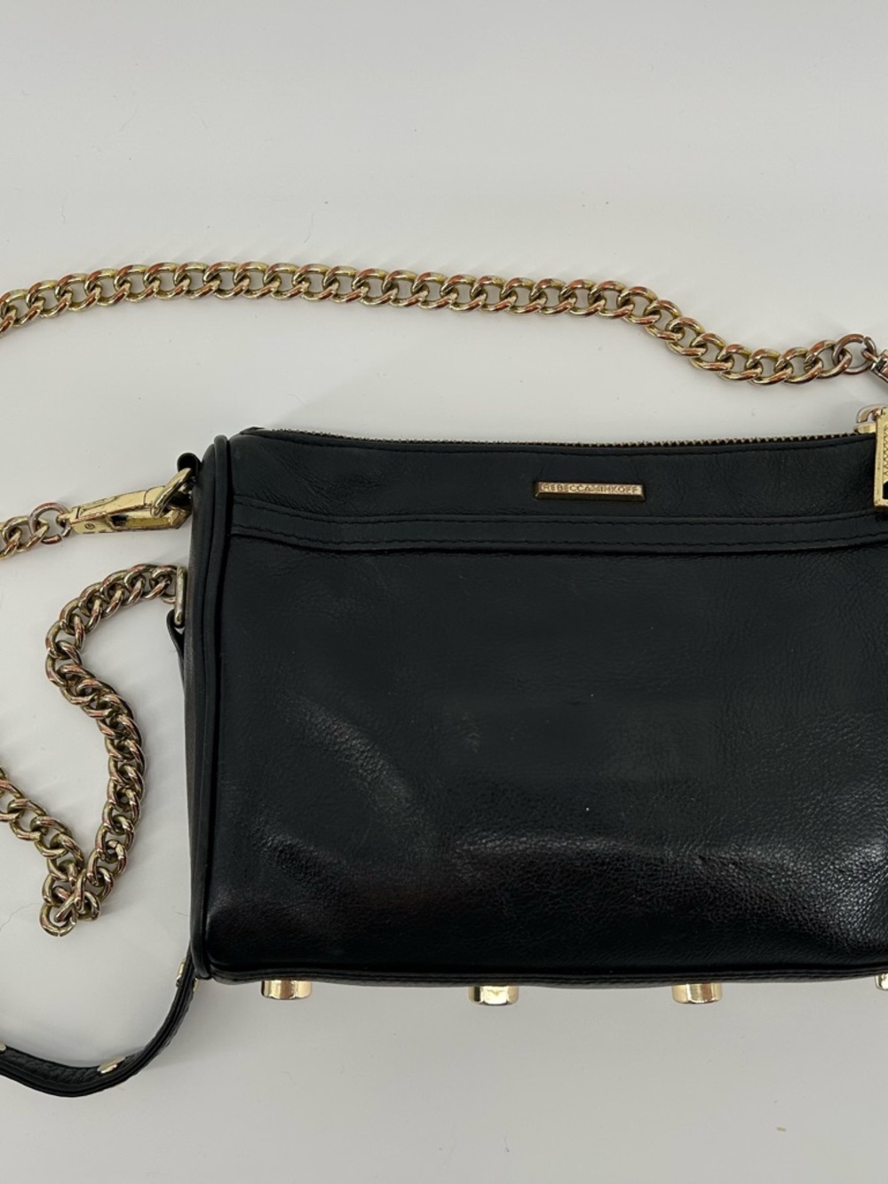Rebecca Minkoff Black Leather Crossbody with Gold Chain Strap